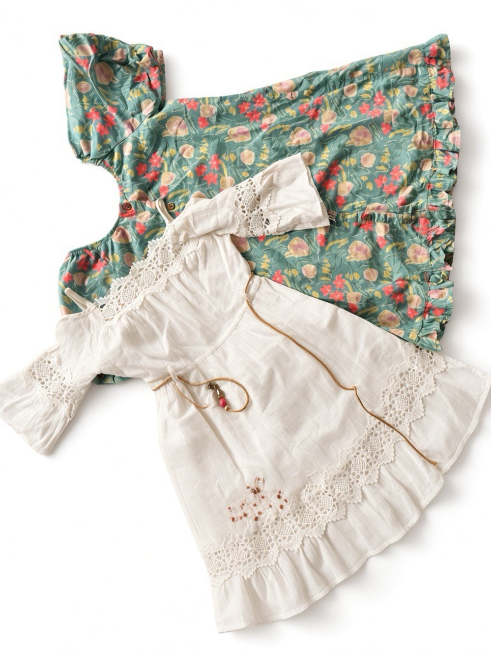 2 pc boho dress floral print + white 8-10 years